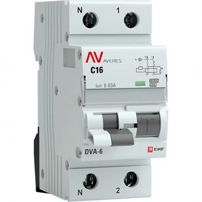 Автомат дифференциальный EKF AVERES DVA-6 1P+N 16А (C) 30мА (A) 6кА rcbo6-1pn-16C-30-a-av Автомат дифференциальный EKF AVERES DVA-6 1P+N 16А (C) 30мА (A) 6кА rcbo6-1pn-16C-30-a-av