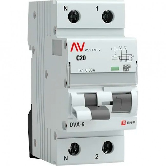Автомат дифференциальный EKF AVERES DVA-6 1P+N 20А (C) 30мА (A) 6кА rcbo6-1pn-20C-30-a-av Автомат дифференциальный EKF AVERES DVA-6 1P+N 20А (C) 30мА (A) 6кА rcbo6-1pn-20C-30-a-av