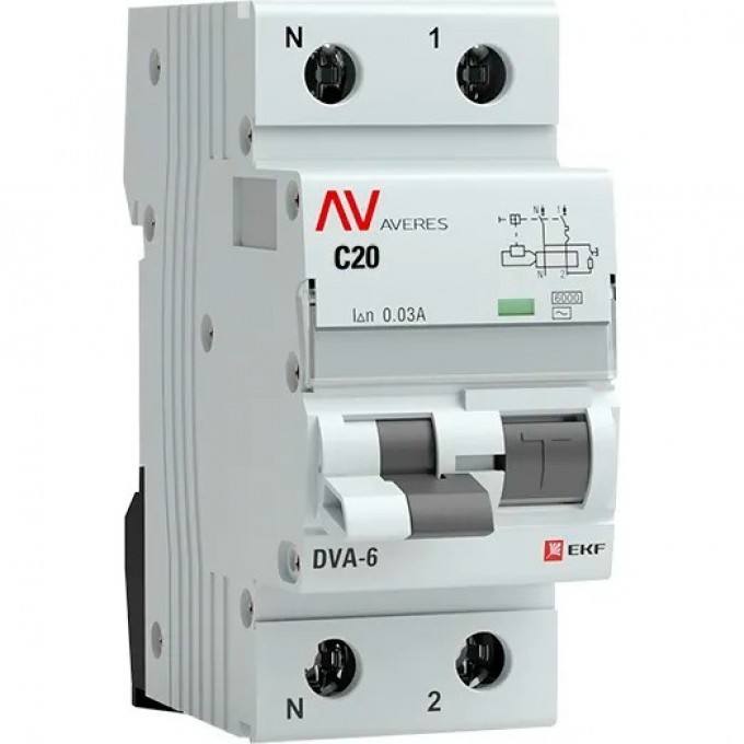 Автомат дифференциальный EKF AVERES DVA-6 1P+N 20А (C) 30мА (AC) 6кА rcbo6-1pn-20C-30-ac-av Автомат дифференциальный EKF AVERES DVA-6 1P+N 20А (C) 30мА (AC) 6кА rcbo6-1pn-20C-30-ac-av