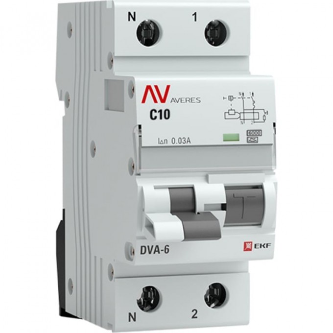 Автомат дифференциальный EKF DVA-6 1P+N 10А (C) 30мА (A) 6кА AVERES RCBO6-1PN-10C-30-A-AV Автомат дифференциальный EKF DVA-6 1P+N 10А (C) 30мА (A) 6кА AVERES RCBO6-1PN-10C-30-A-AV