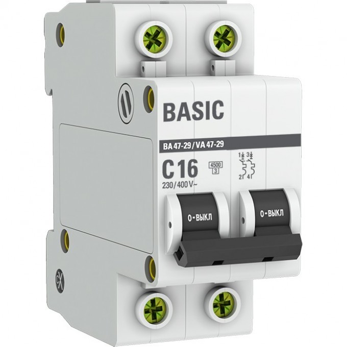 Автоматический выключатель EKF BASIC 2P 16А (C) 4,5кА ВА 47-29 mcb4729-2-16C Автоматический выключатель EKF BASIC 2P 16А (C) 4,5кА ВА 47-29 mcb4729-2-16C