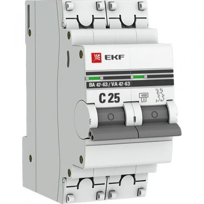 Автоматический выключатель EKF PROXIMA 2P 25А (C) 4,5kA ВА 47-63 mcb4763-2-25C-pro Автоматический выключатель EKF PROXIMA 2P 25А (C) 4,5kA ВА 47-63 mcb4763-2-25C-pro