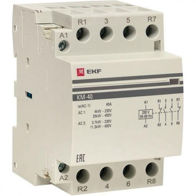 Модульный контактор EKF КМ 40А 2NО+2NC 3 модуля PROxima km-3-40-22 Модульный контактор EKF КМ 40А 2NО+2NC 3 модуля PROxima km-3-40-22