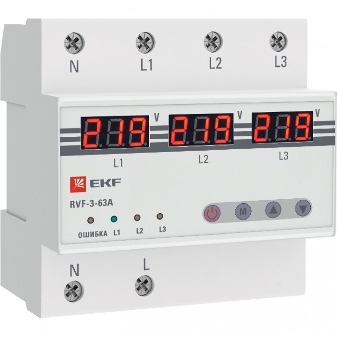 Реле выбора фаз с дисплеем EKF PROXIMA RVF-3-63А RVF-3-63a Реле выбора фаз с дисплеем EKF PROXIMA RVF-3-63А RVF-3-63a
