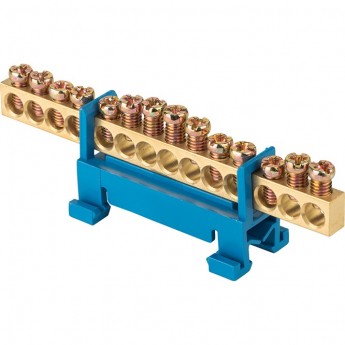 Шина EKF PROXIMA "0" N 6х9мм 14 отверстий латунь синий изолятор тип "Стойка" на DIN-рейку