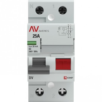 Устройство защитного отключения УЗО EKF AVERES DV 2P 25А/ 30мА (AC) Устройство защитного отключения УЗО EKF AVERES DV 2P 25А/ 30мА (AC)
