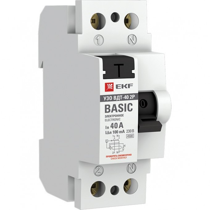 Устройство защитного отключения УЗО EKF BASIC ВДТ-40 2P 40А/100мА (электронное) elcb-2-40-100e-sim Устройство защитного отключения УЗО EKF BASIC ВДТ-40 2P 40А/100мА (электронное) elcb-2-40-100e-sim