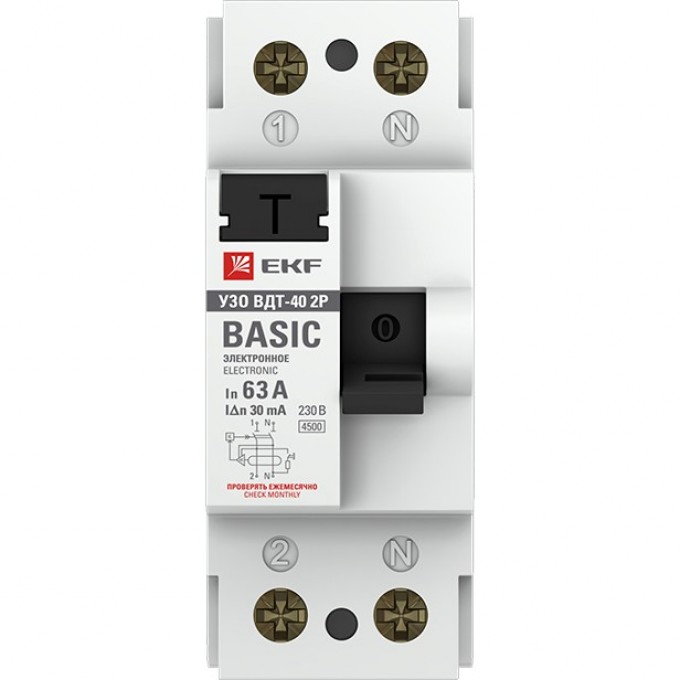 Устройство защитного отключения УЗО EKF BASIC ВДТ-40 2P 63А/ 30мА (электронное) elcb-2-63-30e-sim Устройство защитного отключения УЗО EKF BASIC ВДТ-40 2P 63А/ 30мА (электронное) elcb-2-63-30e-sim