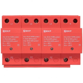 Устройство защиты от импульсных перенапряжений EKF Класс 1 Iimp 25kA (10/350μs) 4P spd-t1-4p