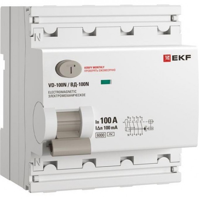 Выключатель дифференциального тока EKF 4п 100А 100мА тип AC 6кА ВД-100N электромех. PROxima E1046M100100 Выключатель дифференциального тока EKF 4п 100А 100мА тип AC 6кА ВД-100N электромех. PROxima E1046M100100