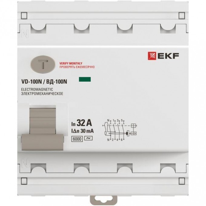Выключатель дифференциального тока EKF 4п 32А 30мА тип AC 6кА ВД-100N электромех. PROxima E1046M3230 Выключатель дифференциального тока EKF 4п 32А 30мА тип AC 6кА ВД-100N электромех. PROxima E1046M3230